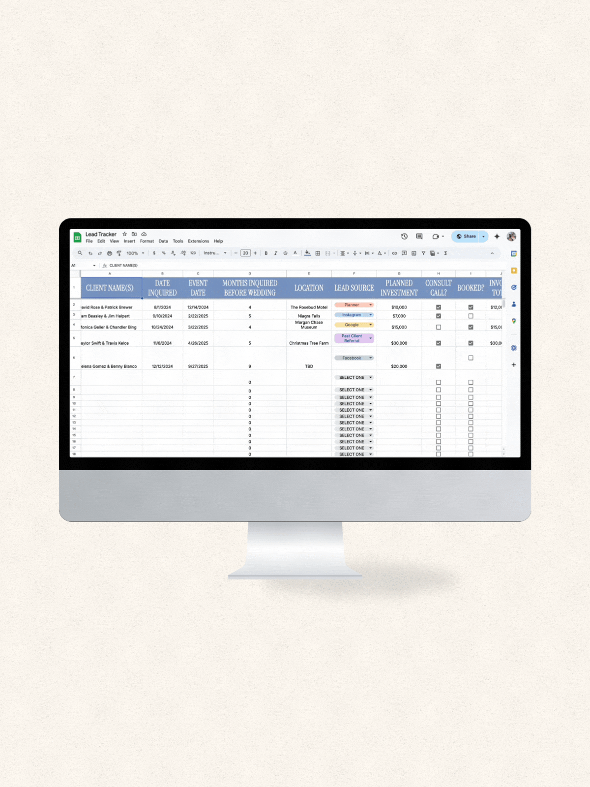 Lead Tracker Spreadsheet for Photographers